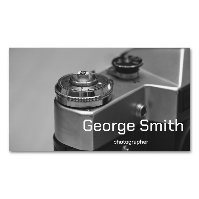 Retro camera business card magnet (Front)