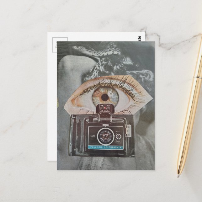 Retro Camera Eyeball and Snake surreal collage art Postcard (Front/Back In Situ)