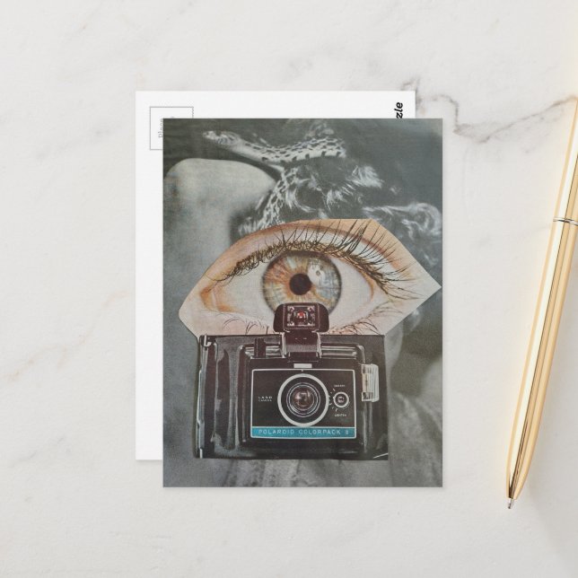 Retro Camera Eyeball and Snake surreal collage art Postcard (Front/Back In Situ)