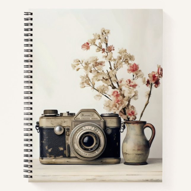 Retro Camera Flowers Notebook (Front)