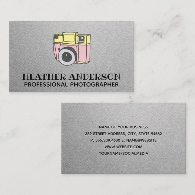 Retro Camera Hand Drawn Icon Business Card (Front/Back)