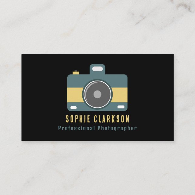 Retro Camera Icon, Photographer, Photography Business Card (Front)