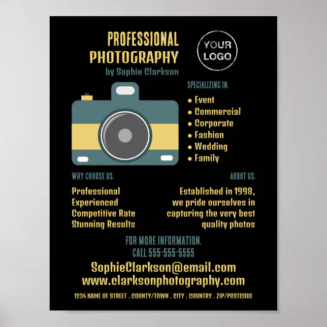 Retro Camera Icon, Photographer, Photography Hire Poster | Zazzle