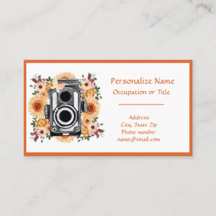 Retro Camera Orange Floral Photograph Photographer Business Card