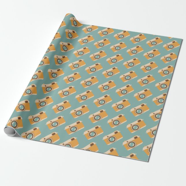 Retro Camera Patterned Wrapping Paper (Unrolled)