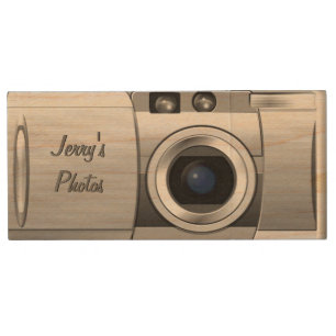 Retro Camera Personalized Wood Flash Drive