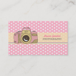 Retro Camera Photography Polka Dot Business Cards