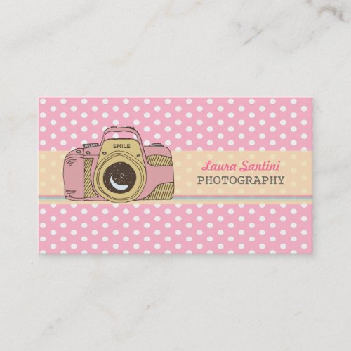 Retro Camera Photography Polka Dot Business Cards