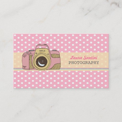 Customizable Retro Camera Photography Polka Dot Business Cards