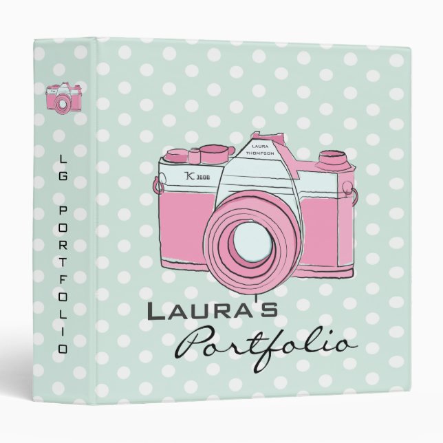 Retro Camera Photography Polka Dots Portfolio Binder (Front/Spine)