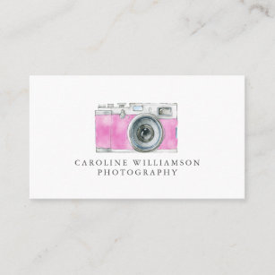 Retro Camera Pink Watercolor Art Photography Logo  Business Card