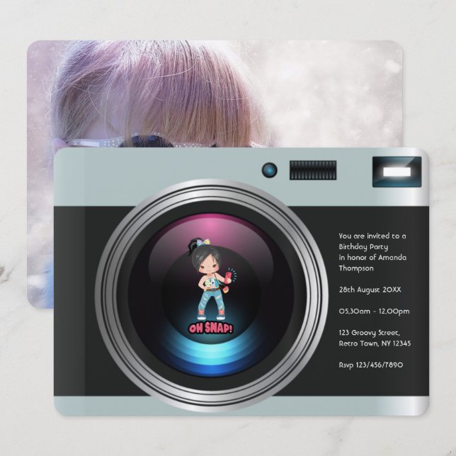 Retro Camera Selfie Birthday Party Photo Invitation (Front/Back)