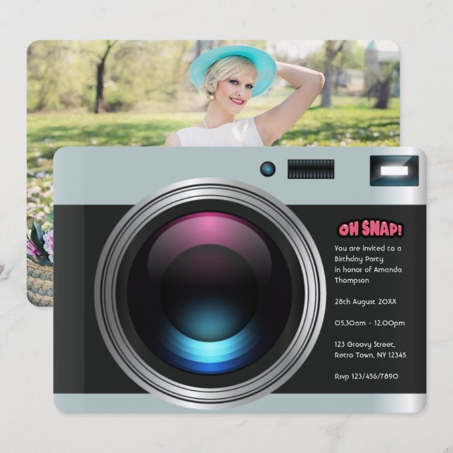 Retro Camera Selfie Birthday Party Photo Invitation (Front/Back)