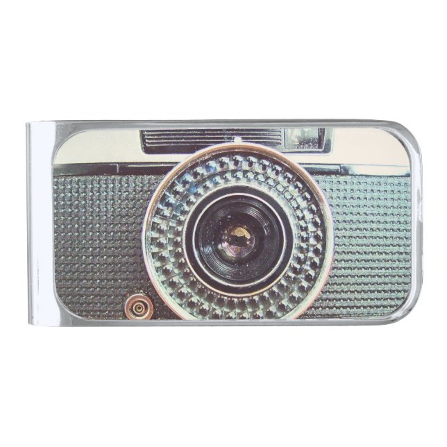 Retro camera silver finish money clip (Front)