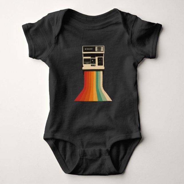 Retro Camera with Rainbow Print Baby Bodysuit (Front)