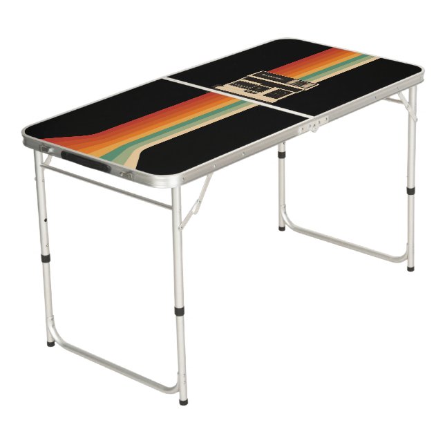 Retro Camera with Rainbow Print Beer Pong Table (Angled)