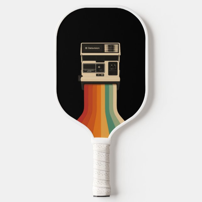 Retro Camera with Rainbow Print Carbon Fiber Pickleball Paddle (Front)