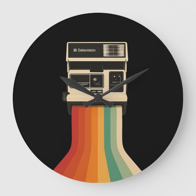 Retro Camera with Rainbow Print Large Clock (Front)