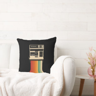 Retro Camera with Rainbow Print Throw Pillow