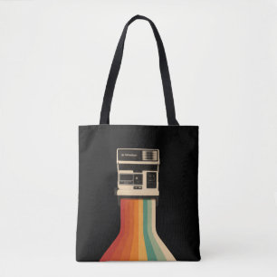 Retro Camera with Rainbow Print Tote Bag