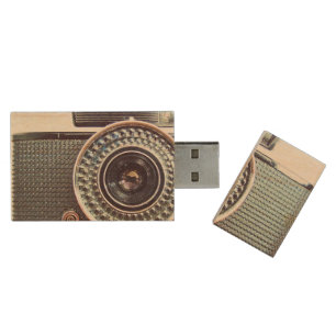 Retro camera wood USB flash drive