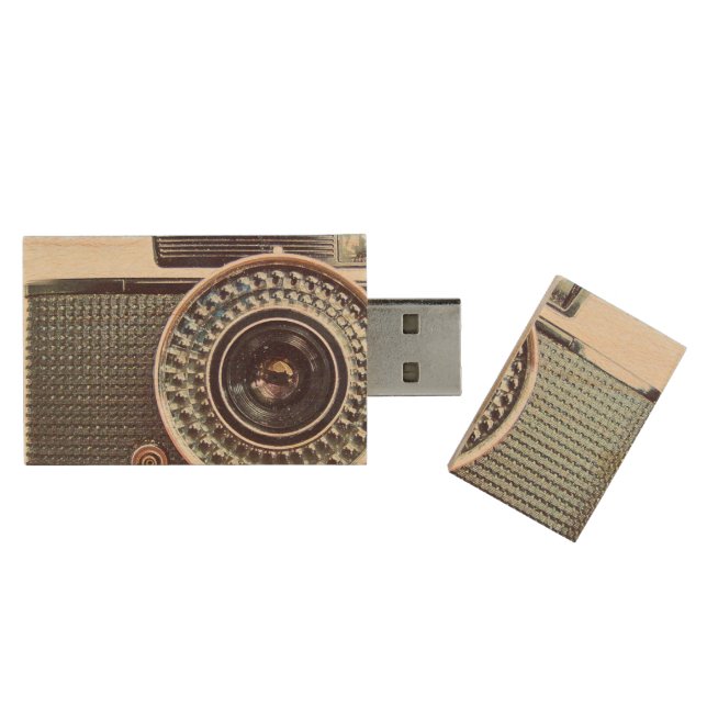 Retro camera wood USB flash drive (Opened)