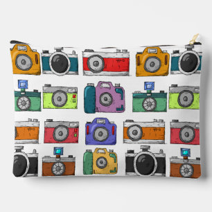 Retro Cameras Colorful Illustrated Pattern Accessory Pouch