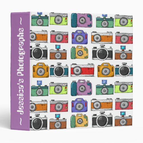 Retro Cameras Colorful Illustrated Pattern Photo 3 Ring Binder