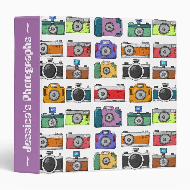 Retro Cameras Colorful Illustrated Pattern Photo 3 Ring Binder | Zazzle