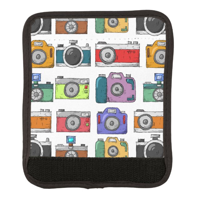 Retro Cameras Colorful Illustrated Pattern Photo Luggage Handle Wrap (Front)