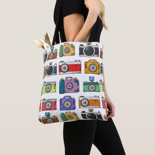 Retro Cameras Colorful Illustrated Pattern Photo Tote Bag