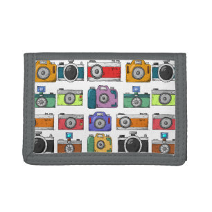 Retro Cameras Colorful Illustrated Pattern Photo Tri-fold Wallet