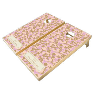 Retro Camo Camouflage Purple Personalized Name  Cornhole Set