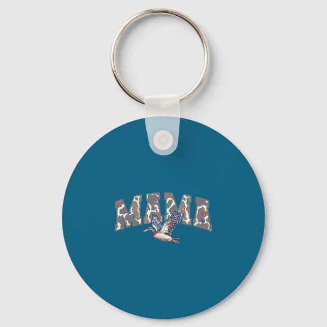 Retro Camo Duck Hunting Mama 1st Birthday Family M Keychain (Front)