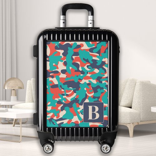 Retro Camo Personalize Teal Orange Blue Camouflage Luggage