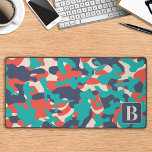 Retro Camo Teal Orange Blue Personalize Camouflage Desk Mat<br><div class="desc">Introducing our camo desk mat, perfect for adding a touch of military-inspired style to your home office or gaming setup. The retro teal, orange, blue camouflage design brings a rugged yet sophisticated look to your workspace. This extra large mouse pad is the perfect office accessory, providing a smooth surface for...</div>