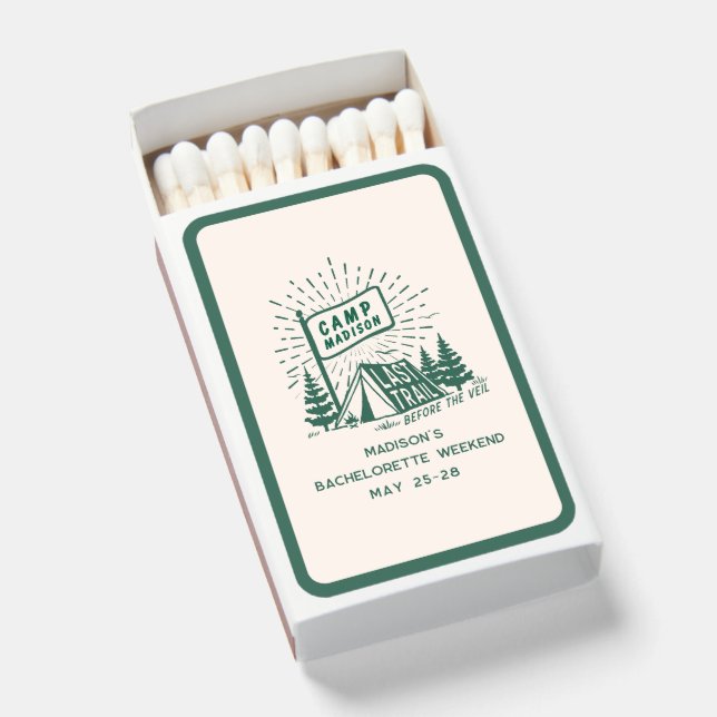 Retro Camp Bachelorette Girls Camping Weekend Matchboxes (Front Open)