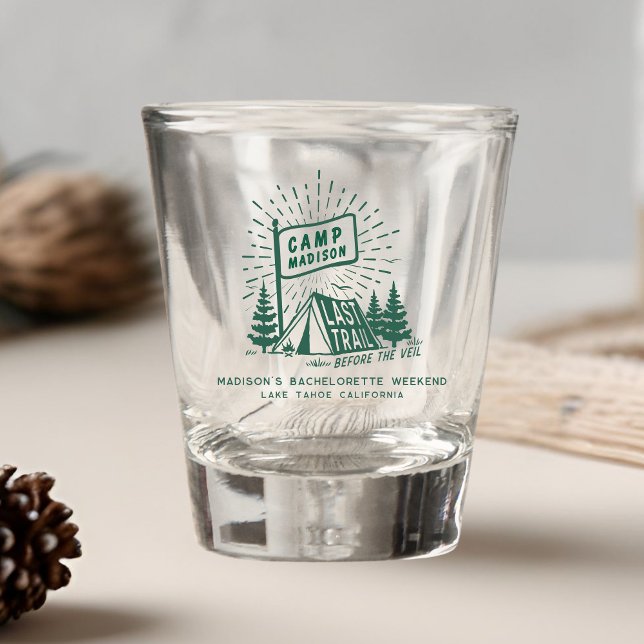 Retro Camp Bachelorette Girls Camping Weekend Shot Glass (Creator Uploaded)