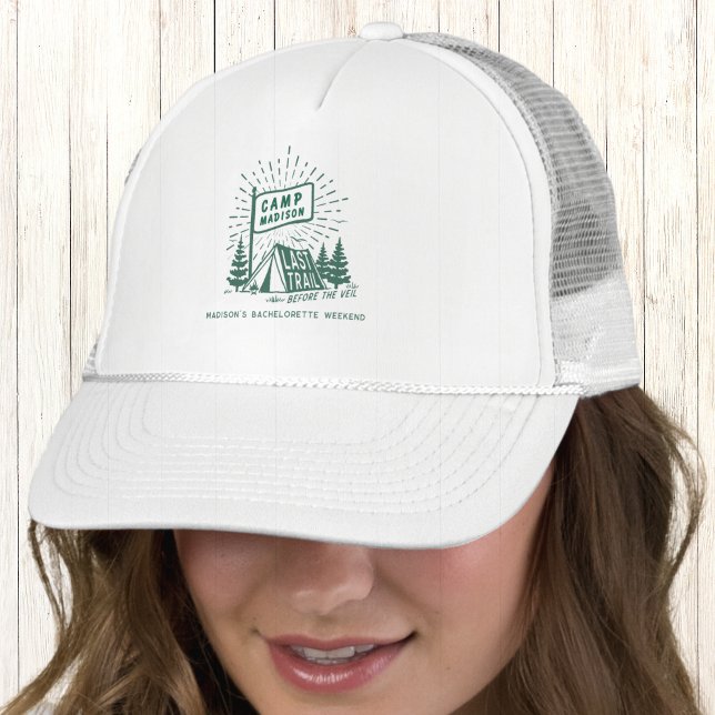 Retro Camp Bachelorette Girls Camping Weekend Trucker Hat (Creator Uploaded)
