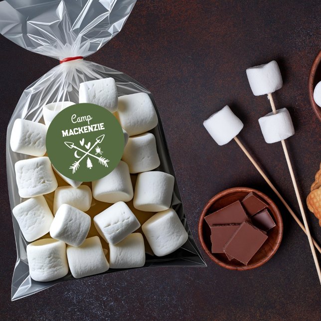 Retro Camp Bachelorette Personalized Favor  Classic Round Sticker (Decorate favors, treat bags, envelopes with these personalized Camp Bach stickers)