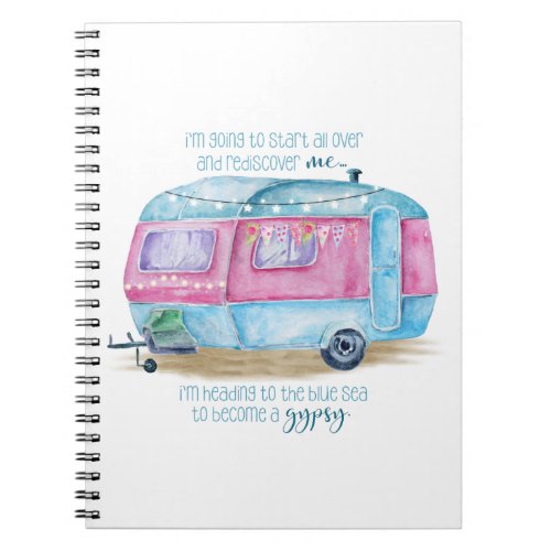 Retro Camper Caravan Blue  Pink  White Glamper Notebook