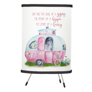 Retro Camper Caravan Pink & White Table Lamp