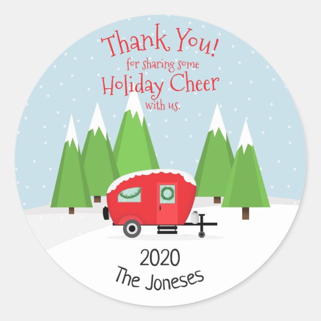Retro Camper Christmas Classic Round Sticker (Front)