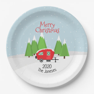 Retro Camper Christmas Paper Plates