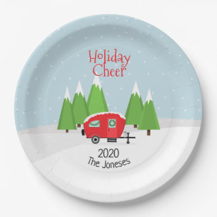 Retro Camper Christmas Paper Plates