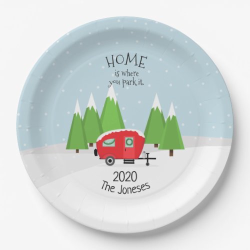 Retro Camper Christmas Paper Plates