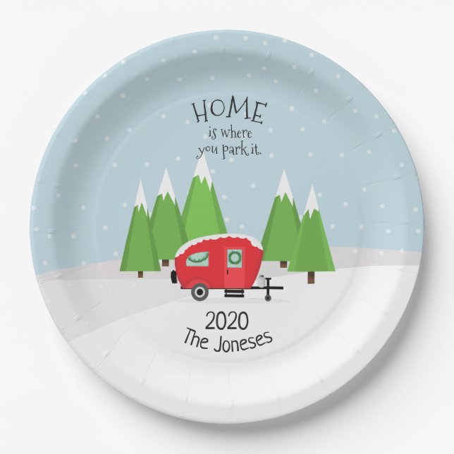 Retro Camper Christmas Paper Plates (Front)