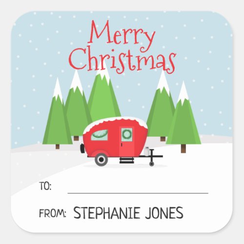 Retro Camper Christmas Square Sticker