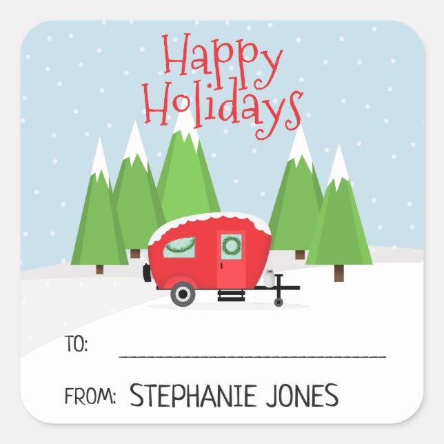 Retro Camper Christmas Square Sticker (Front)
