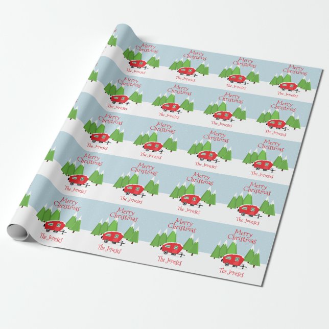 Retro Camper Christmas Wrapping Paper (Unrolled)